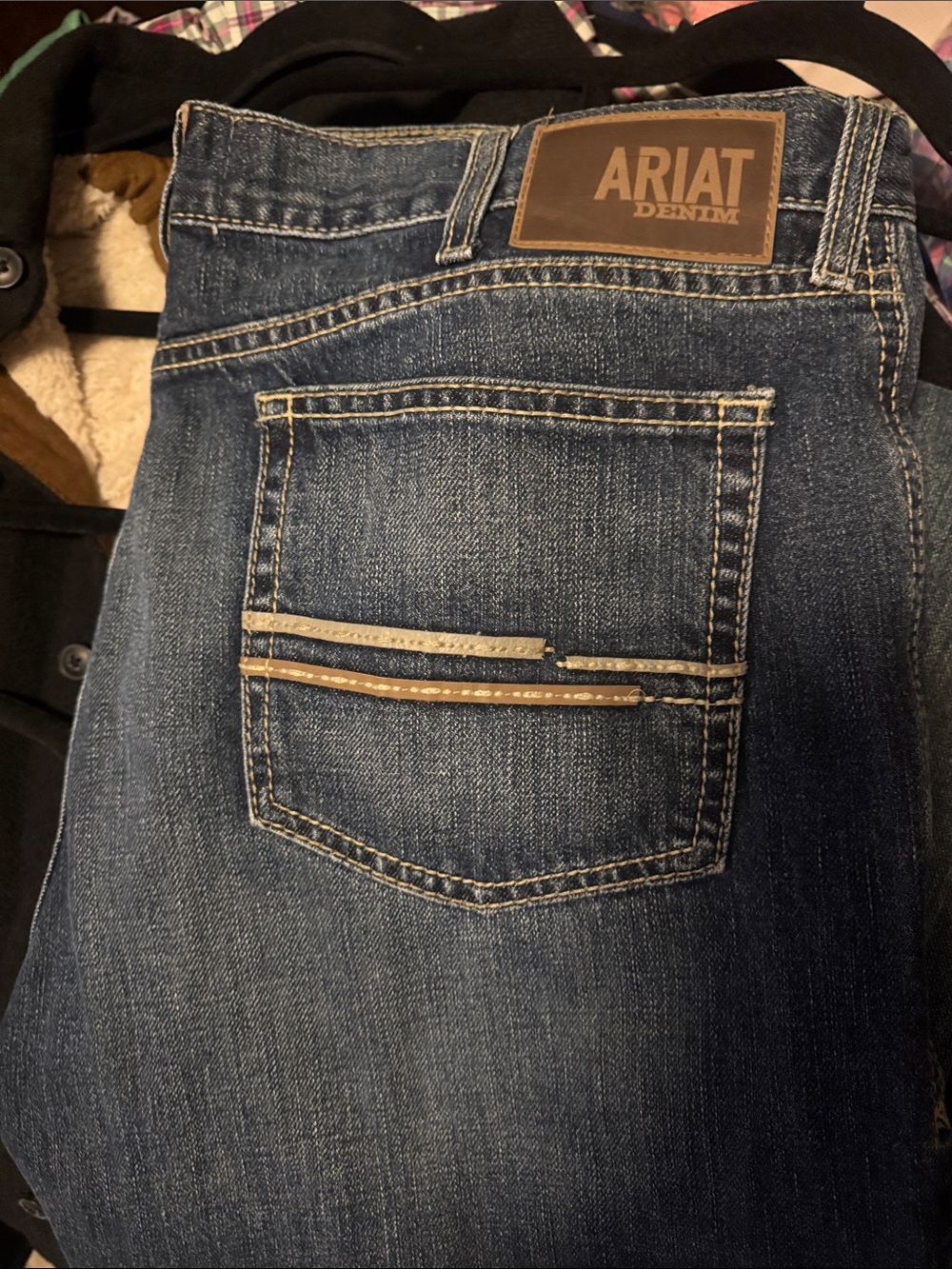 Ariat Men's Dark Indigo Straight Jeans with Brown Leather Patch
